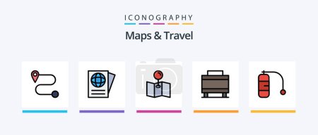 Téléchargez les illustrations : Maps and Travel Line Filled 5 Icon Pack Including . pin. luggage. location. maps. Creative Icons Design - en licence libre de droit