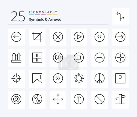 Illustration for Symbols & Arrows 25 Line icon pack including left. back. close. arrows. arrow - Royalty Free Image
