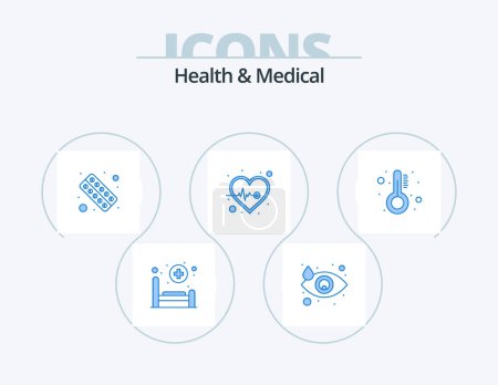 Téléchargez les illustrations : Health And Medical Blue Icon Pack 5 Icon Design. healthcare. pulse. drugs. heart. medicine - en licence libre de droit