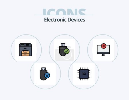 Téléchargez les illustrations : Devices Line Filled Icon Pack 5 Icon Design. gadget. computers. gadget. stick. devices - en licence libre de droit