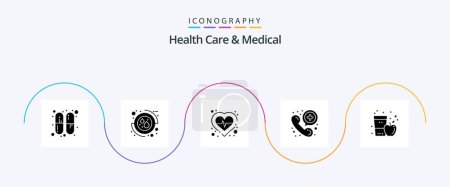 Ilustración de Health Care And Medical Glyph 5 Icon Pack Including drink. apple. heart. telephone. communication - Imagen libre de derechos