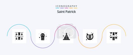 Ilustración de Saint Patrick Glyph 5 Icon Pack Including garland. patrick. cap. irish. harp - Imagen libre de derechos