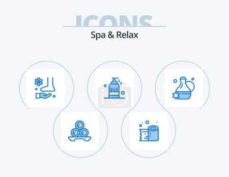 Téléchargez les illustrations : Spa And Relax Blue Icon Pack 5 Icon Design. spa. massage. tissue roll. beauty. spa - en licence libre de droit