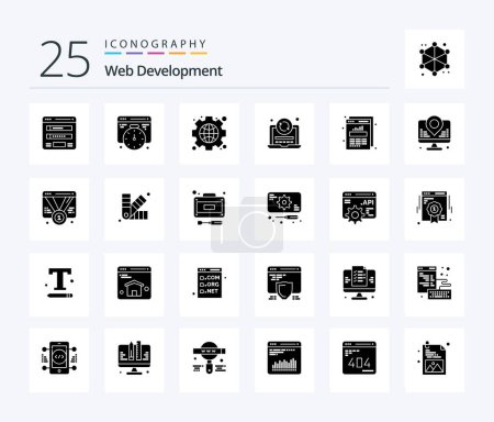 Ilustración de Web Development 25 Solid Glyph icon pack including data. coding. gear. reload. laptop - Imagen libre de derechos