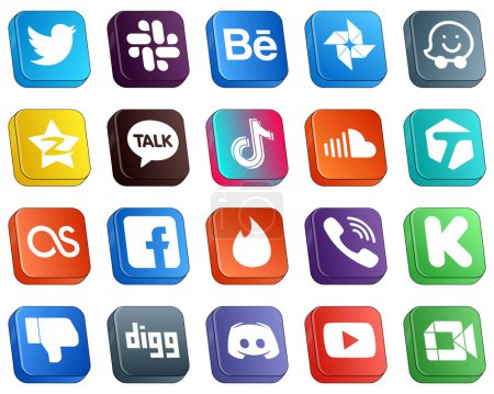 Ilustración de 20 Simple Isometric 3D Social Media Icons such as music. soundcloud and video icons. Versatile and high-quality - Imagen libre de derechos