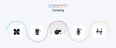 Ilustración de Camping Glyph 5 Icon Pack Including army. victorinox. sport. knife. watch - Imagen libre de derechos