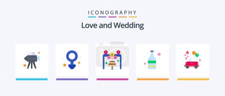 Ilustración de Wedding Flat 5 Icon Pack Including wedding. celebration. love. car. bottle. Creative Icons Design - Imagen libre de derechos