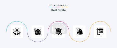 Téléchargez les illustrations : Real Estate Glyph 5 Icon Pack Including sold. house. estate. sale. discount - en licence libre de droit