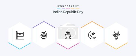 Illustration for Indian Republic Day 25 Line icon pack including star. moon. festival. indian. cup - Royalty Free Image