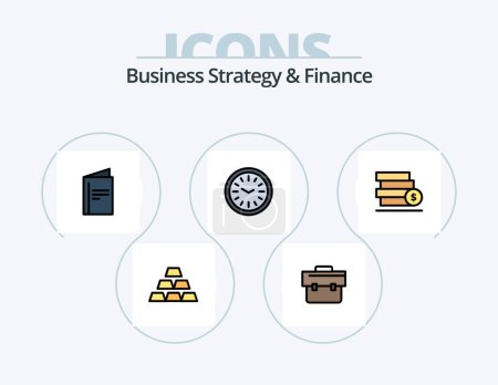 Téléchargez les illustrations : Business Strategy And Finance Line Filled Icon Pack 5 Icon Design. commerce. computer . dart . online . - en licence libre de droit
