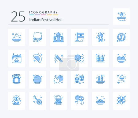 Téléchargez les illustrations : Holi 25 Blue Color icon pack including indian. fire. mahal. bonfire. flag - en licence libre de droit