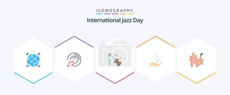 Illustration for International Jazz Day 25 Flat icon pack including wave. music. music. rock and roll. music - Royalty Free Image