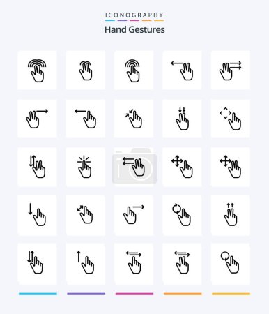 Téléchargez les illustrations : Creative Hand Gestures 25 OutLine icon pack  Such As fingers. gesture. tab. fingers. interface - en licence libre de droit
