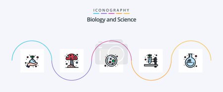 Téléchargez les illustrations : Biology Line Filled Flat 5 Icon Pack Including lab. flask. molecule. experiment. herbal test - en licence libre de droit