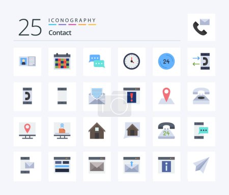 Téléchargez les illustrations : Contact 25 Flat Color icon pack including contact. call. contact us. reply. conversation - en licence libre de droit