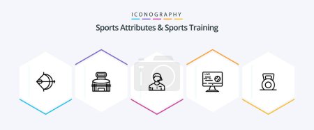 Illustration for Sports Atributes And Sports Training 25 Line icon pack including soccer. football. sport. referee. judge - Royalty Free Image
