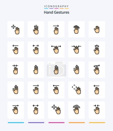 Téléchargez les illustrations : Creative Hand Gestures 25 Line FIlled icon pack  Such As body language. interface. finger. gestures. fingers - en licence libre de droit