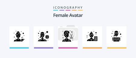 Téléchargez les illustrations : Female Avatar Glyph 5 Icon Pack Including business analyst. accountant. playing football. female. female. Creative Icons Design - en licence libre de droit