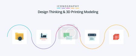 Téléchargez les illustrations : Design Thinking And D Printing Modeling Flat 5 Icon Pack Including delivrey. education. chat. printing. printer - en licence libre de droit