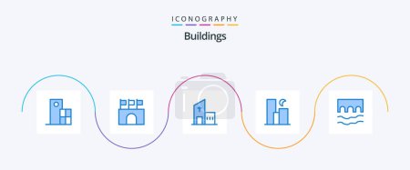 Illustration for Buildings Blue 5 Icon Pack Including moon. city. sports. monastery. church - Royalty Free Image