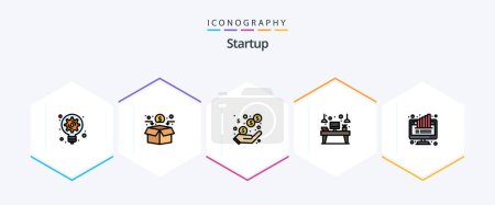 Illustration for Startup 25 FilledLine icon pack including graph. device. income. workplace. desk - Royalty Free Image