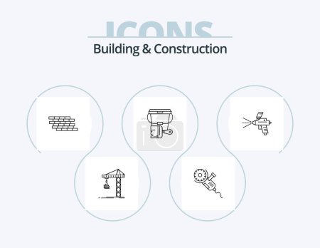 Téléchargez les illustrations : Building And Construction Line Icon Pack 5 Icon Design. cordless. power. home. drill. engineer - en licence libre de droit