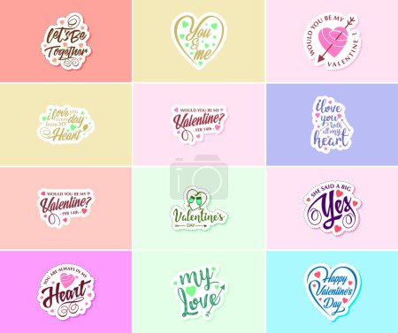 Téléchargez les illustrations : Celebrate Love with Stunning Valentine's Day Graphics and Typography Stickers - en licence libre de droit