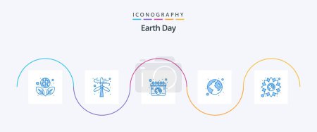 Téléchargez les illustrations : Earth Day Blue 5 Icon Pack Including flower. world. calendar. green. earth - en licence libre de droit