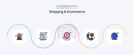 Téléchargez les illustrations : Shopping And Ecommerce Line Filled Flat 5 Icon Pack Including global. checkout. geo. basket. call - en licence libre de droit