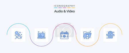 Illustration for Audio And Video Blue 5 Icon Pack Including speaker. audio. web. video. folder - Royalty Free Image