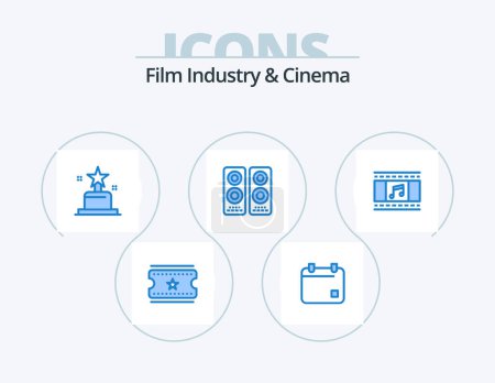 Illustration for Cenima Blue Icon Pack 5 Icon Design. filmstrip. film. cinema. animation. movie - Royalty Free Image