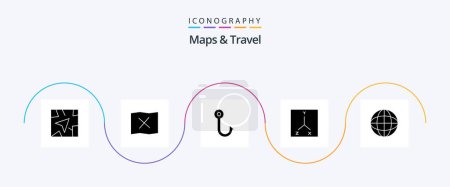 Téléchargez les illustrations : Maps and Travel Glyph 5 Icon Pack Including . hook. map - en licence libre de droit