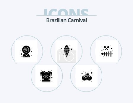 Téléchargez les illustrations : Brazilian Carnival Glyph Icon Pack 5 Icon Design. instrument. ice cream. mask. food. placeholder - en licence libre de droit
