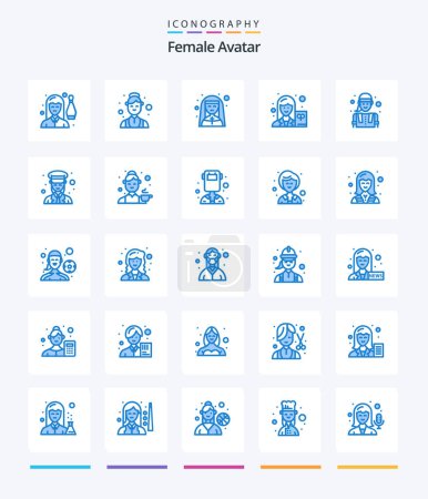 Illustration for Creative Female Avatar 25 Blue icon pack  Such As writer. scientist. medical. female. nun - Royalty Free Image