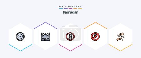 Ilustración de Ramadan 25 FilledLine icon pack including faith. ramadan. ramadan. no water. fasting - Imagen libre de derechos