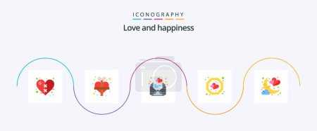 Téléchargez les illustrations : Love Flat 5 Icon Pack Including moon. date. love. tag. heart - en licence libre de droit
