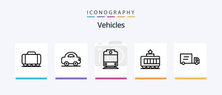 Téléchargez les illustrations : Vehicles Line 5 Icon Pack Including . jetpack. ship. jet. tramway. Creative Icons Design - en licence libre de droit