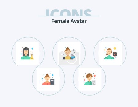 Téléchargez les illustrations : Female Avatar Flat Icon Pack 5 Icon Design. female. avatar. avatar. woman. medicine - en licence libre de droit