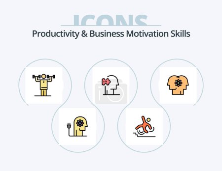 Téléchargez les illustrations : Productivity And Business Motivation Skills Line Filled Icon Pack 5 Icon Design. job skills. professional skills. partners. mind. boosting - en licence libre de droit
