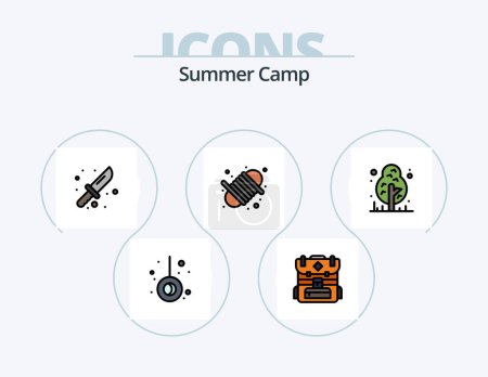 Illustration for Summer Camp Line Filled Icon Pack 5 Icon Design. . outdoor. pendulum. camping. fire - Royalty Free Image