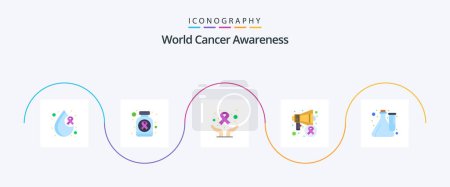 Téléchargez les illustrations : World Cancer Awareness Flat 5 Icon Pack Including culture. world. care. cancer day. speaker - en licence libre de droit