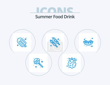 Téléchargez les illustrations : Summer Food Drink Blue Icon Pack 5 Icon Design. . sweet. holiday. sushi. food - en licence libre de droit