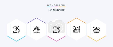 Téléchargez les illustrations : Eid Mubarak 25 Line icon pack including cresent. mosque. eid. muslims. star - en licence libre de droit