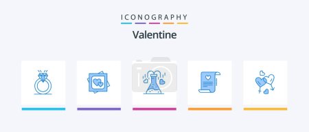 Téléchargez les illustrations : Valentine Blue 5 Icon Pack Including love letter. paper. marriage card. letter. heart. Creative Icons Design - en licence libre de droit