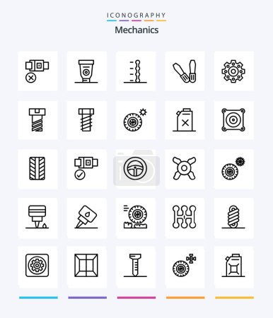 Téléchargez les illustrations : Creative Mechanics 25 OutLine icon pack  Such As bolt. bolt. auto. gears. tools - en licence libre de droit