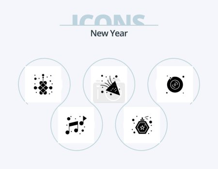 Téléchargez les illustrations : New Year Glyph Icon Pack 5 Icon Design. . multimedia. new. dvd. party time - en licence libre de droit