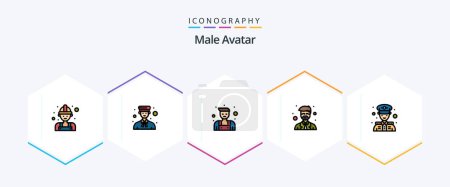 Téléchargez les illustrations : Male Avatar 25 FilledLine icon pack including man. teacher. professional. professor. instructor - en licence libre de droit