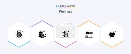 Téléchargez les illustrations : Wellness 25 Glyph icon pack including heart. apple. bamboo. teeth care. tooth - en licence libre de droit