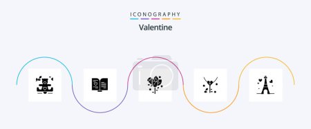 Illustration for Valentine Glyph 5 Icon Pack Including love. love. book. day. valentine - Royalty Free Image