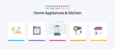Ilustración de Home Appliances And Kitchen Flat 5 Icon Pack Including kitchen. plug. blender. hairdryer. dryer. Creative Icons Design - Imagen libre de derechos